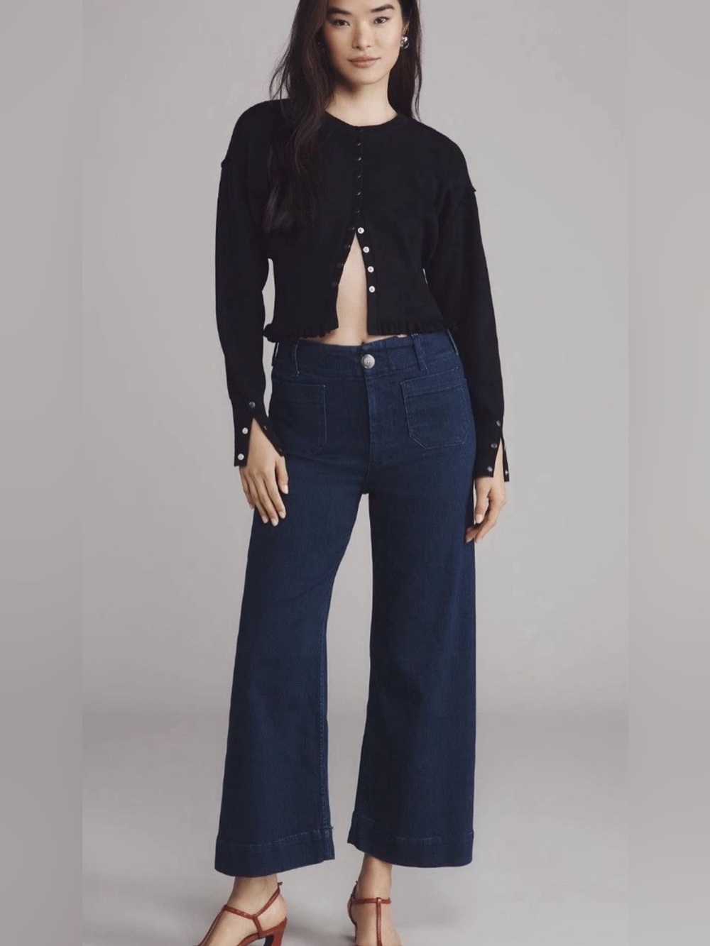 Maeve Anthropologie The Colette Wide Leg Cropped Jeans 31 Dark Wash High Rise